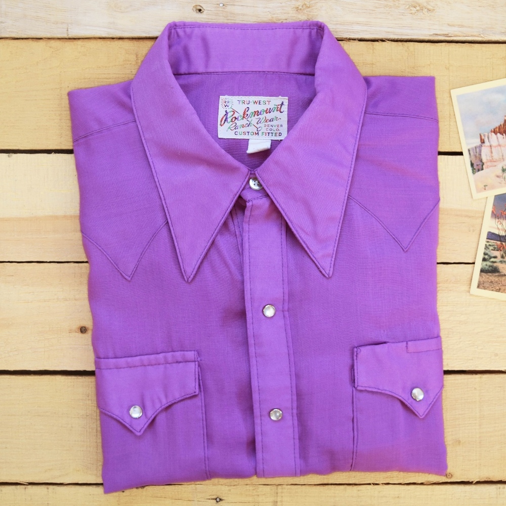 70s ROCKMOUNT Men's XL 17 Lilac Purple Western